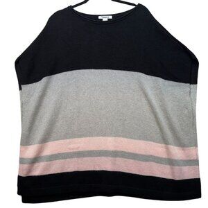 White House Black Market Womens Striped Poncho Sweater L Black Gray Pink